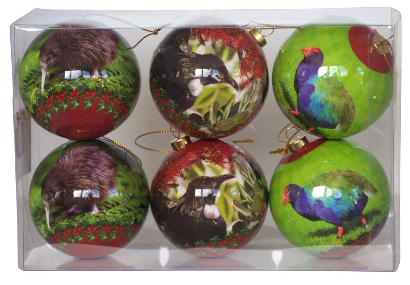 NZ Bird Baubles - Christmas - (Box Set of Six)