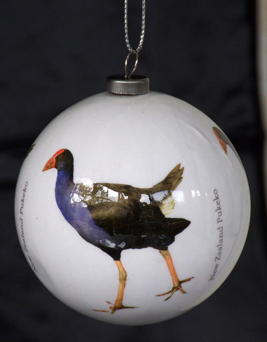 NZ Bird Baubles - Pukeko - Classic White (Box of Two)