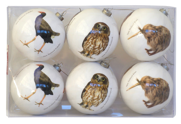 NZ Bird Baubles - Classic White (Box Set of Six)