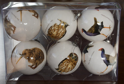 NZ Bird Baubles - Classic White (Box Set of Six)