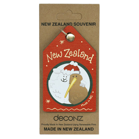 New Zealand Made Wooden Decoration - Kiwi and Lamb