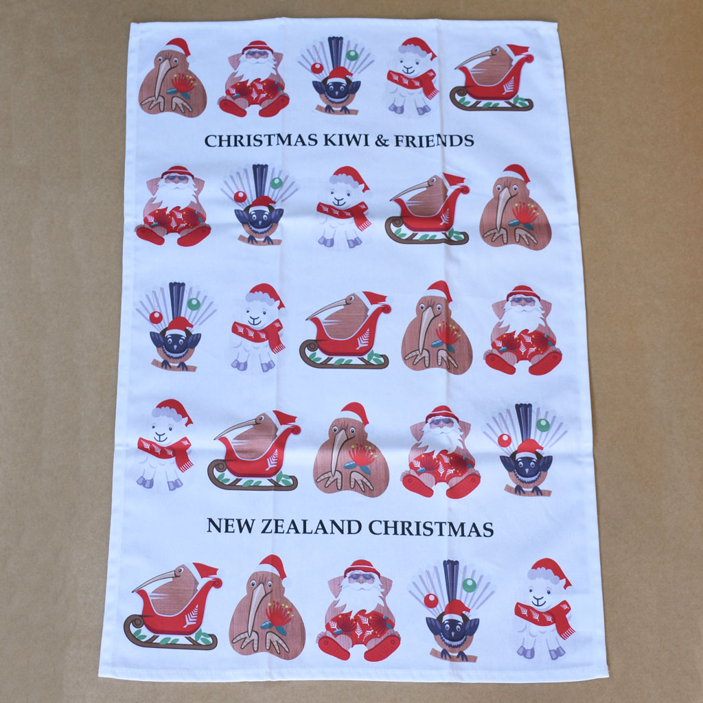 Tea Towel - Christmas Kiwi and Friends