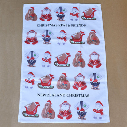 Tea Towel - Christmas Kiwi and Friends