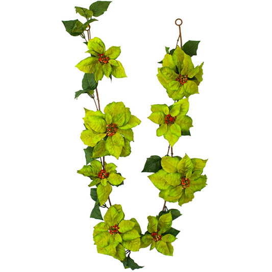 Garland - Poinsettia Flowers - Christmas Green - 183cm